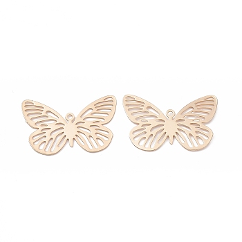 Brass Filigree Pendants, Butterfly Charm, Light Gold, 18x28.5x0.3mm, Hole: 1.4mm