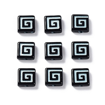 Opaque Acrylic Beads, Metal Enlaced, Square, Black, 8.5x8.5x3.5mm, Hole: 1.6mm, about 1980pcs/500g