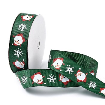 20 Yards Christmas Santa Claus Printed Polyester Grosgrain Ribbons, Flat, Green, 1 inch(25mm), about 20.00 Yards(18.29m)/Roll