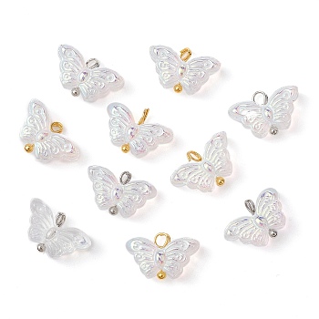 10Pcs 2 Color Clear AB Glass Pendants, with Brass Loops & Glitter Powder, Butterfly Charms, Platinum & Golden, 9x15x5.5mm, Hole: 1.8mm, 5Pcs/color