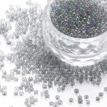 DIY 3D Nail Art Decoration Mini Glass Beads, Tiny Caviar Nail Beads, AB Color Plated, Round, Dark Gray, 2mm, about 450g/bag