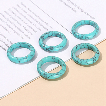 Synthetic Turquoise Plain Band Finger Rings, Inner Diameter: 18~20mm