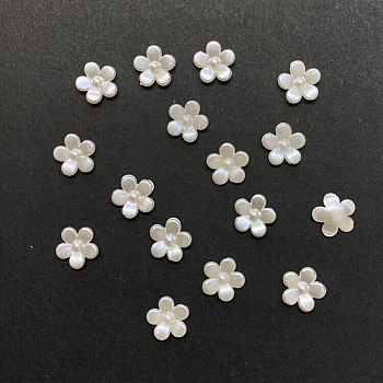 ABS Plastic Imitation Pearl Cabochons, 5-Petal Flower, Creamy White, 11x2.5mm