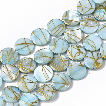 Drawbench Freshwater Shell Beads Strands, Dyed, Flat Round, Pale Turquoise, 10.5~11.5x2~3mm, Hole: 1mm, about 32pcs/Strand, 14.17 inch~14.45 inch