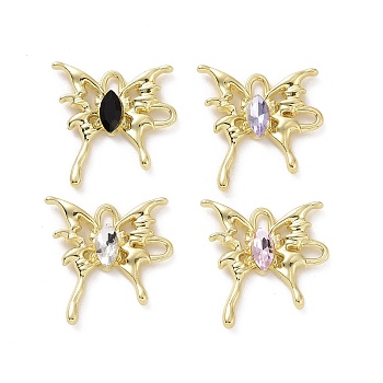 Rack Plating Alloy Connector Charms, Butterfly Links with Glass, Light Gold, Cadmium Free & Lead Free & Nickle Free, Mixed Color, 29x28x4.5mm, Hole: 3.5x2.5mm