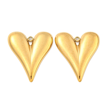 Ion Plating(IP) 304 Stainless Steel Pendants, Heart Charm, Real 18K Gold Plated, 29x24x3mm, Hole: 1.8mm