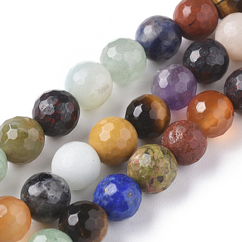 Natural Mixed Gemstone Beads Strands, Faceted, Round, 8mm, Hole: 0.8mm, about 48pcs/strand, 15.35 inch(39cm)