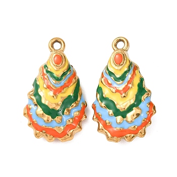 304 Stainless Steel Pendants, with Enamel, Ion Plating(IP), Teardrop Charms, Real 18K Gold Plated, 23.5x14x6mm, Hole: 2mm