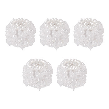 Polymer Clay with Imitation Pearl Beads,  Flower, White, 20.5x15mm, Hole: 2.5mm