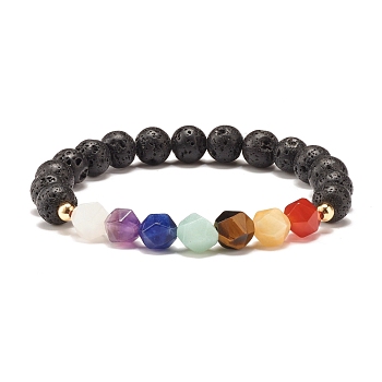 Natural Tiger Eye Round Beads Oil Diffuser Power Bracelet, 7 Chakra Mixed Stone Protection Lucky Jewelry for Women, Inner Diameter: 2 inch(5cm)
