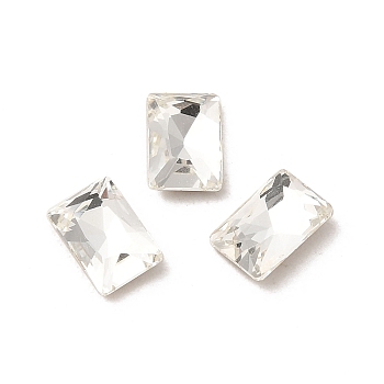 Glass Rhinestone Cabochons, Point Back & Back Plated, Faceted, Rectangle, Crystal, 6x4x2mm