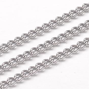 304 Stainless Steel Curb Chains, Twisted Chains, Unwelded, Stainless Steel Color, 4x3x0.8mm