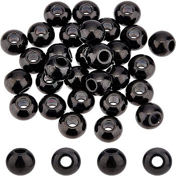 30Pcs Round 304 Stainless Steel Beads, Electrophoresis Black, 8x7mm, Hole: 3mm