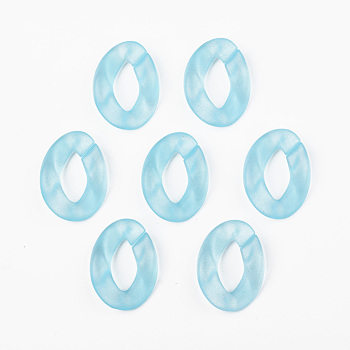Transparent Acrylic Linking Rings, Quick Link Connectors, for Curb Chains Making, Frosted, Unwelded, Twist, Cyan, 39.5x29.5x7.5mm, Inner Diameter: 22x11mm