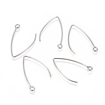 Tarnish Resistant 304 Stainless Steel Earring Hooks, with Horizontal Loop, Stainless Steel Color, 31x20x0.8mm, Hole: 2.3mm, 21 Gauge, Pin: 0.7mm