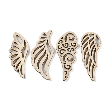 100Pcs Hollow Wooden Pieces, Unfinished Wooden, Wing, Floral White, 5.25~5.7x2.1~2.45x0.25cm
