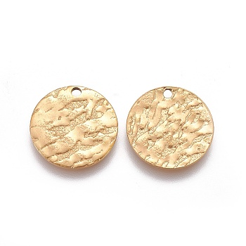 Ion Plating(IP) 304 Stainless Steel Charms, Textured, Flat Round with Bumpy, Golden, 15x1mm, Hole: 1.2mm