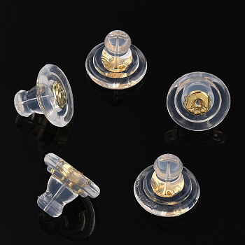 Silicone Cover Ear Nuts, Earring Backs, with Real 18K Gold Plated Brass Findings, for Stud Earring Making, Clear, 7.5x9.5x9.5mm, Hole: 0.7mm