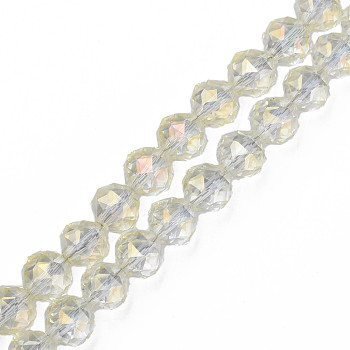 Electroplate Transparent Glass Beads Strands, Faceted, Round, Light Goldenrod Yellow, 12x11mm, Hole: 1.2mm, about 50pcs/strand, 22.05 inch(56cm)