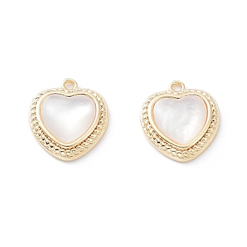 Rack Plating Brass Heart Charms with Shell, Long-Lasting Plated, Real 18K Gold Plated, 13.6x12x4mm, Hole: 1.2mm