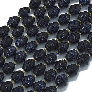 Synthetic Blue Goldstone Beads Strands, Bell, with Seed Beads, 11x10mm, Hole: 1.4mm, about 31pcs/strand, 15.35''(39cm)