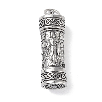 Openable 316 Surgical Stainless Steel Urn Ashes Pendants, with Jump Ring, Column Charm, Antique Silver, Soldiers, 46x15x13.5mm, Hole: 6.5mm