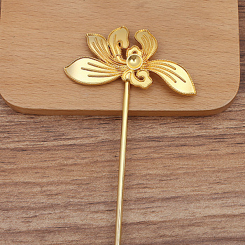 Alloy Hair Stick Findings, Rhinestones Settings, with Iron Pins, Flower, Golden, 120mm, Fit for 5mm rhinestone