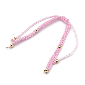 Braided Nylon Bracelet Making, with 304 Stainless Steel Open Jump Rings and Round Brass Beads, Golden, Pink, Single Chain Length: about 6-1/8 inch(15.4cm)