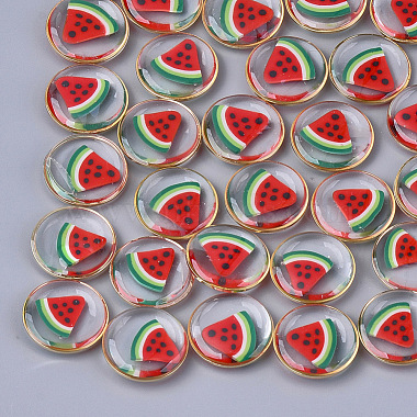 18mm Light Gold Red Flat Round Epoxy Resin Cabochons