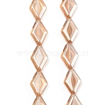 Electroplate Glass Beads Strands, Rhombus, Sandy Brown, 15x10x5mm, Hole: 1mm, about 43pcs/strand, 25.39''(64.5cm)(EGLA-B010-01A-PL01)