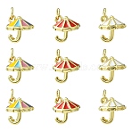 9Pcs 3 Colors Brass Enamel Charms, Umbrella Charm, with Jump Ring, Lead Free & Cadmium Free, Long-Lasting Plated, Rack Plating, Real 18K Gold Plated, Mixed Color, 11.5x11.5mm, Hole: 3.4mm, 3pcs/color(KK-CJ0014-16)