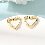 Brass Huggie Hoop Earrings, Heart, Real 16K Gold Plated, 12x12x2.5mm(EJEW-G473-04G)