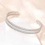 Hollow 304 Stainless Steel Open Cuff Bangles for Women, Interlocking Ring, Stainless Steel Color, Inner Diameter: 2.24x1.89 inch(5.7x4.8cm)(BJEW-F547-02P)