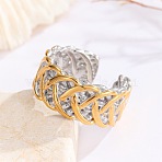 304 Stainless Steel Cuff Open Rings, Woven Shapes, Golden & Stainless Steel Color, 11mm, US Size 8 1/2(18.5mm)(RJEW-H267-02GP)