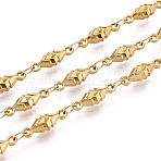 5M 304 Stainless Steel Rhombus Link Chains, Soldered, with Spool, Ion Plating(IP), Real 18K Gold Plated, 12x4x3mm(CHS-T071-52G)