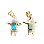 Rack Plating Brass Cubic Zirconia Pendants, with Plastic Imitation Pearls, Lead Free & Cadmium Free, Long-Lasting Plated, Boy Charm, Real 18K Gold Plated, 18x12x6mm, Hole: 3.5x4mm(KK-F848-06G)