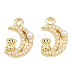 Alloy & Enamel & ABS Plastic Pearl Pendants, Moon & Teddy Bear Charms, Long-Lasting Plated, Rack Plating, Golden, 15.5x10x4mm, Hole: 1.6mm(PL-CBA415D-38G)