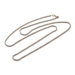 2mm Rack Plating Brass Wheat Chain Necklaces for Women Men, Cadmium Free & Lead Free, 901 Stainless Steel Clasp, Long-Lasting Plated, Platinum, 23.62 inch(60cm)(MAK-L044-58P)