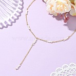 Brass & Potato Natural Cultured Freshwater Pearl Tassel Y Necklaces for Women, White, Golden, 16.54 inch(42cm)(NJEW-JN06289)