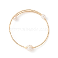 Natural Pearl Beaded Cuff Bangle, Copper French Wire Torque Bangle, Old Lace, Inner Diameter: 2-1/8 inch(5.5cm)(BJEW-JB09448)