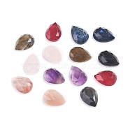 Natural Mixed Gemstone Cabochons, Teardrop, Faceted, 14x10x4.5mm(G-L514-031)