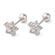 Star Bow Brass Micro Pave Clear Cubic Zirconia Ear Plug Gauges, Platinum, 6.7x6.7mm(EJEW-L289-03P-01)