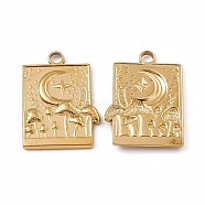 Ion Plating(IP) 304 Stainless Steel Bigs Pendants, Rectangle with Moon and Mushroom, Real 18K Gold Plated, 25x18x2.5mm, Hole: 2.5mm(STAS-B031-16G)