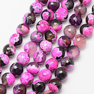 Natural Fire Crackle Agate Bead Strands, Round, Grade A, Faceted, Dyed & Heated, Deep Pink, 10mm, Hole: 1mm, about 37pcs/strand, 15 inch(X-G-K166-06F-10mm-01)