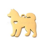 304 Stainless Steel Pendants, Laser Cut, Dog Charm, Real 18K Gold Plated, 19x18x1mm, Hole: 1.5mm(STAS-O005-13G)