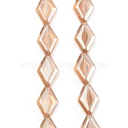 Electroplate Glass Beads Strands, Rhombus, Sandy Brown, 15x10x5mm, Hole: 1mm, about 43pcs/strand, 25.39''(64.5cm)(EGLA-B010-01A-PL01)