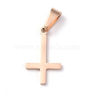 304 Stainless Steel Pendants, Cross, Rose Gold, 20.5x12.5x1.5mm, Hole: 3.5x7mm(STAS-Z018-15RG)