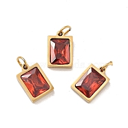 PVD Vacuum Plating 304 Stainless Steel Pendants, with Cubic Zirconia and Jump Rings, Single Stone Charms, Rectangle, Golden, FireBrick, 11.5x8x3.5mm, Hole: 3.6mm(STAS-D189-03G-B12)