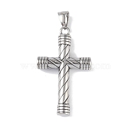316 Surgical Stainless Steel Big Pendants, Cross Charm, Antique Silver, 50x29.5x6mm, Hole: 9x5mm(STAS-E212-22AS-02)