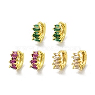 Brass Micro Pave Cubic Zirconia Hoop Earring, Real 18K Gold Plated, Mixed Color, 11.5x5.5mm(EJEW-C088-34G)